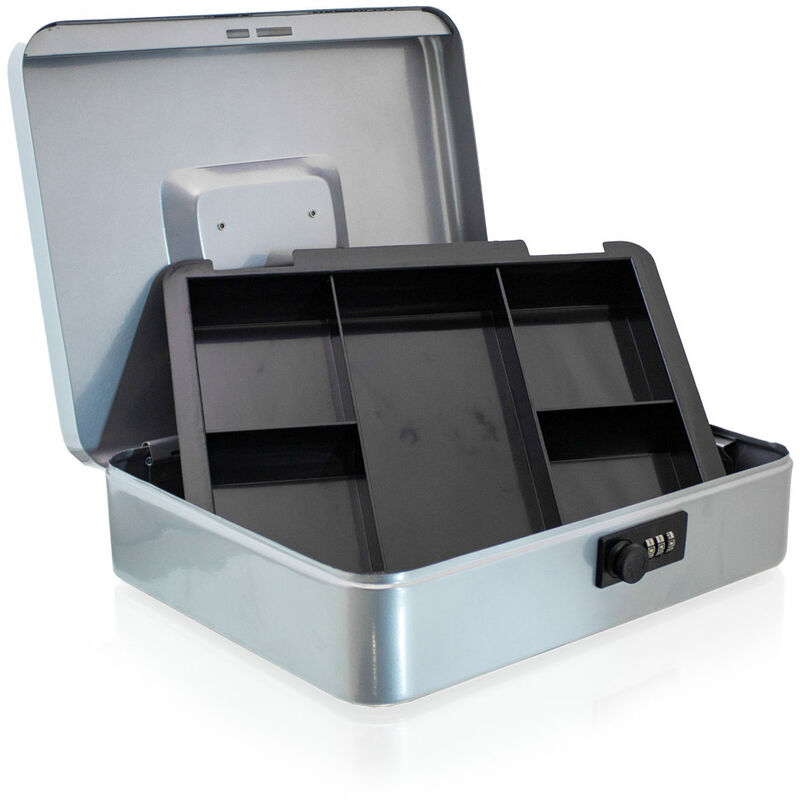 Geldkassette 30 cm groß flach abschließbar Münz Geld Zählbrett Kasse hellgrau 300mm (mit Münzeinlage und Zahlenschloss)