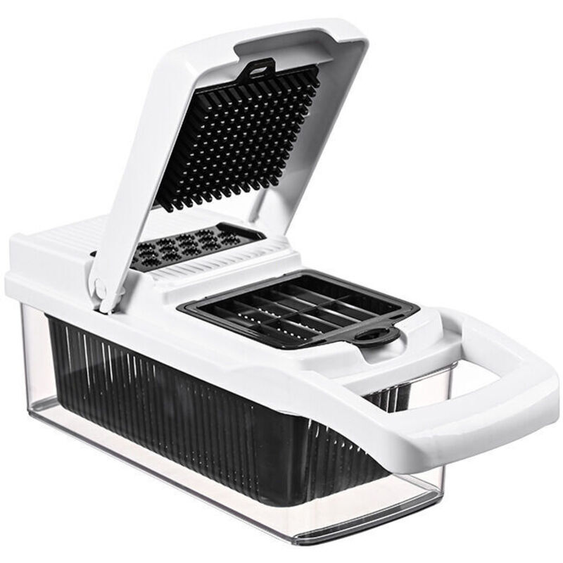 Gemüseschneider – Zwiebelschneider – Gemüseschneider und Spiralschneider – Gemüseschneider mit Behälter – Haushaltswaren – Küchenzubehör (weiß) mumu
