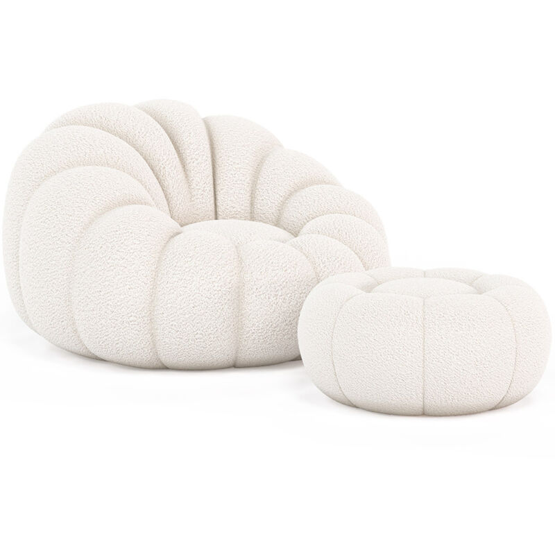 Gepolsterter Sitzsack-Sessel - Weißer Bouclé - Rubi Weiß