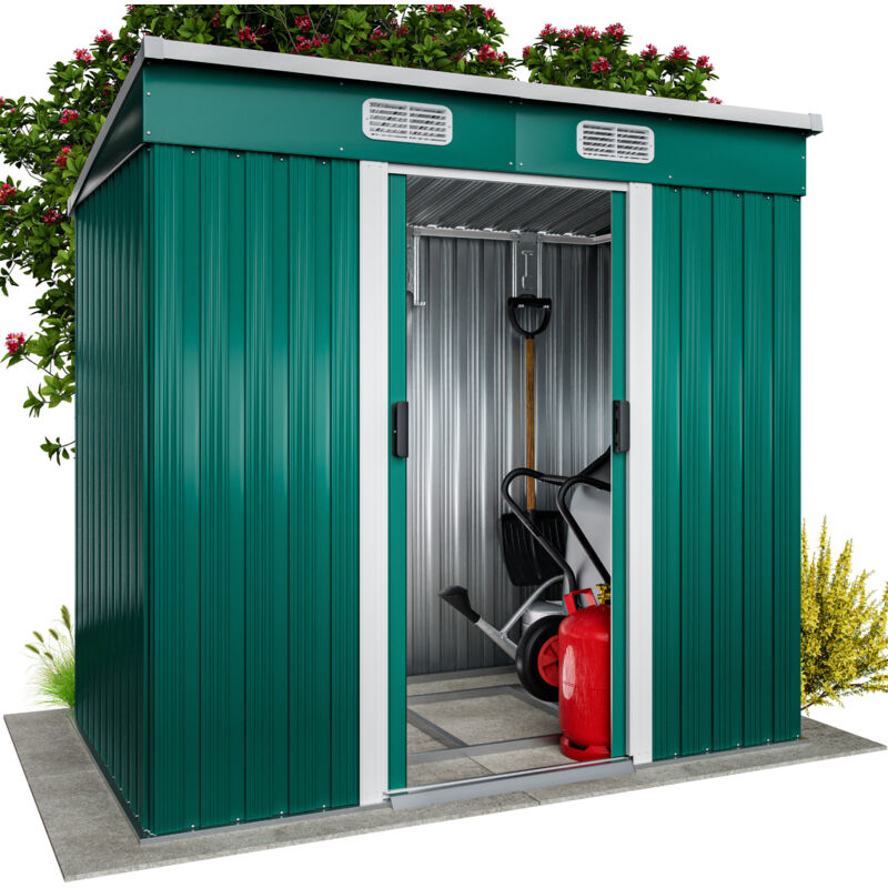 L Metall Gerätehaus 2m² mit Fundament 200x125x185cm Schiebetür Grün Geräteschuppen Gartenhaus 4m³ - Gardebruk