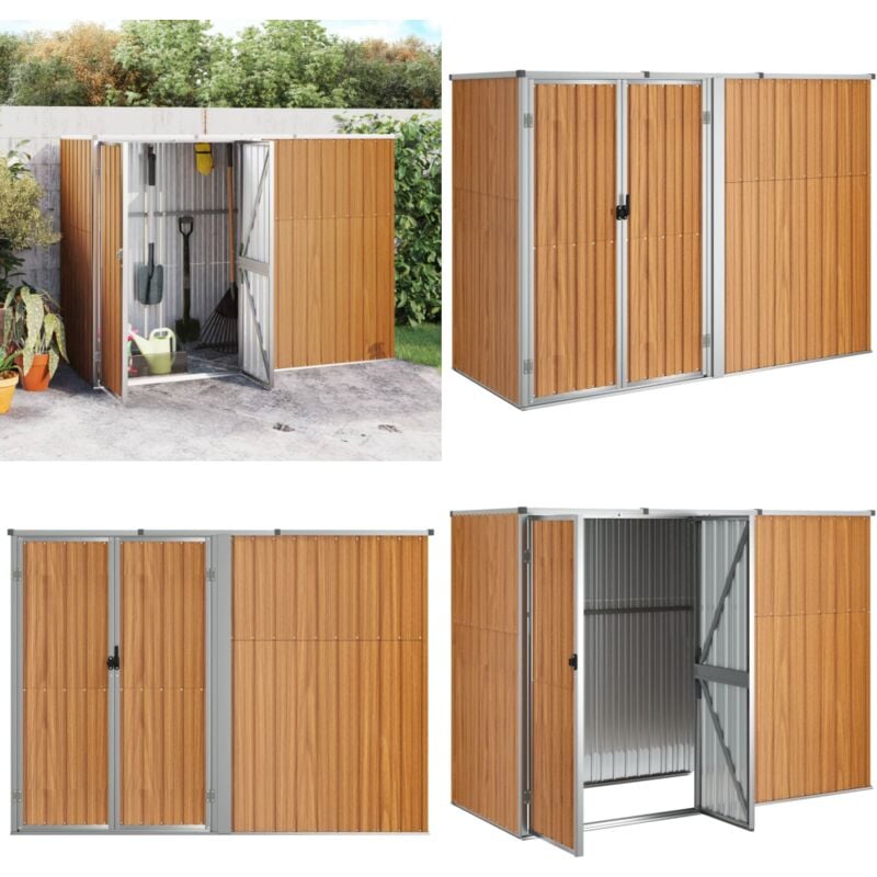 Gerätehaus Braun 225x89x161 cm Verzinkter Stahl - Geräteschuppen - Gartenhaus - Werkzeuglager - Outdoor Aufbewahrung - Braunes Gartenhaus - Home &