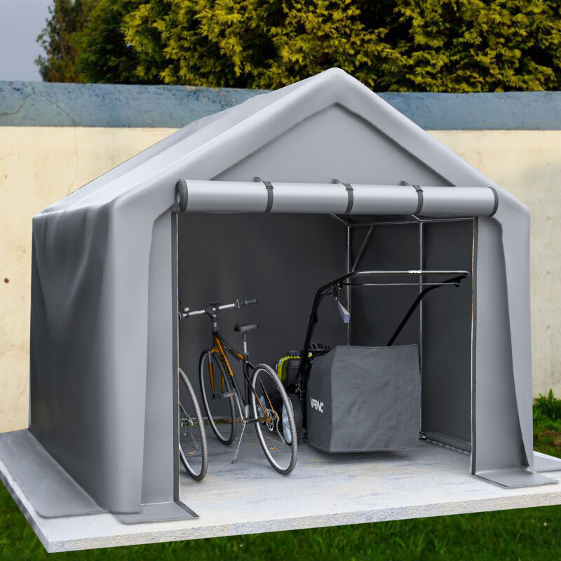 Geräteschuppen 244×241×217 cm, Fahrradgarage und Lagerzelt, Gartenhaus für Werkzeuge und Fahrräder, wasserdicht und robust, Dunkelgrau