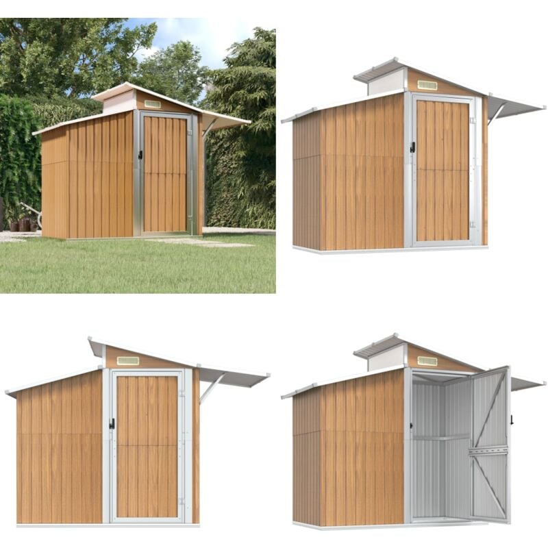 Geräteschuppen Braun 270x130x208,5 cm Verzinkter Stahl - Geräteschuppen - Gartenhaus - Werkzeuglager - Outdooraufbewahrung - Braunes Gartenhaus