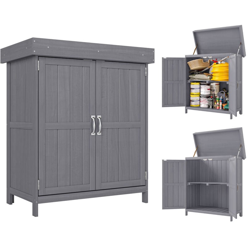 Gartenschrank Tannenholz, Geräteschuppen wetterfest 74x43x88cm, Gerätehaus mit Doppeltür, 2 Fächern, Geräteschrank, Gartenhaus Werkzeugschrank