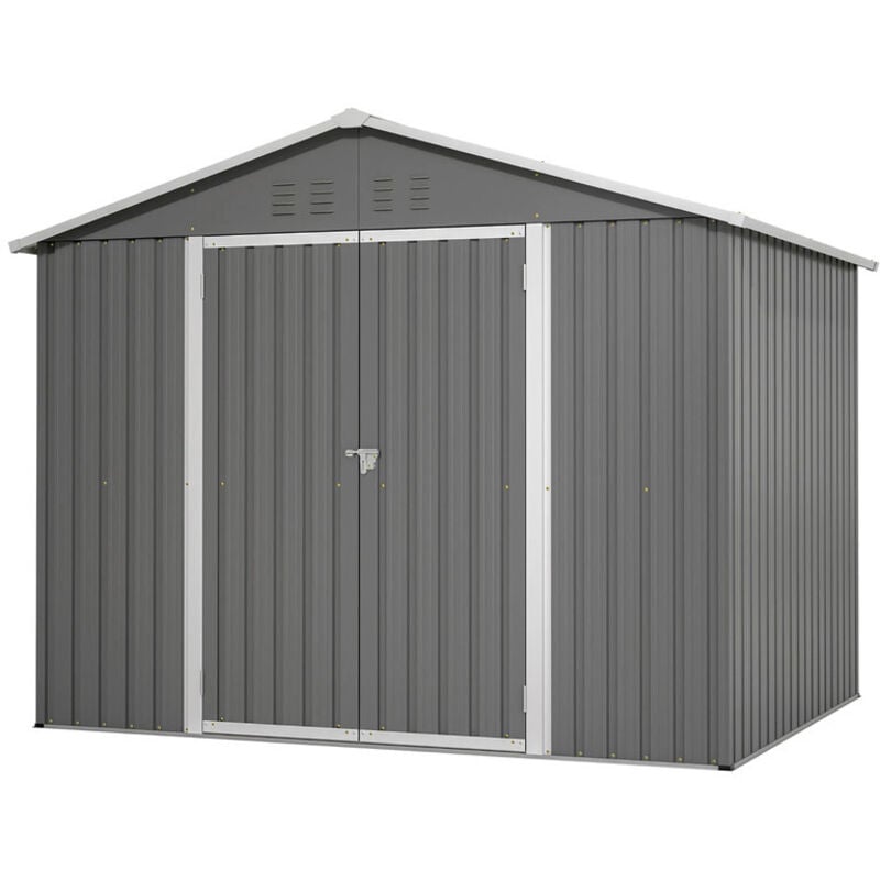 8x6ft Geräteschuppen Metall Pultdach Satteldach Gerätehaus Gartenhaus incl. Fundament Grau