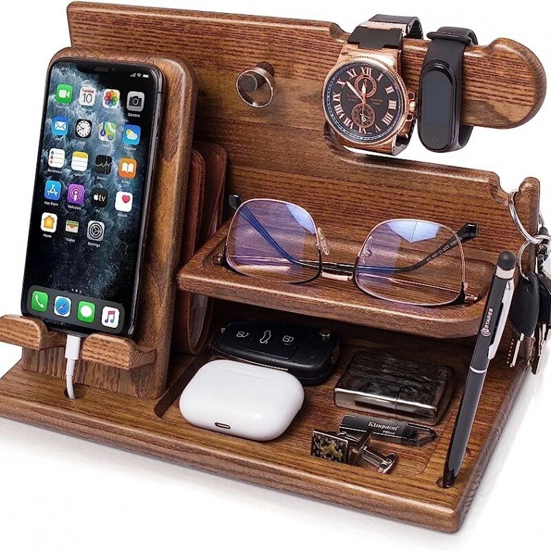 Geschenk für Männer, Schreibtisch-Organizer aus Holz, Vatertagsgeschenk, Weihnachtsgeschenk, Schreibtisch-Telefonhalter, Papa-Geschenk, Uhrenhalter,
