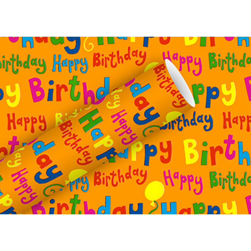 Geschenkpapier Happy Birthday bunt tangerine 2 m Geschenkpapier