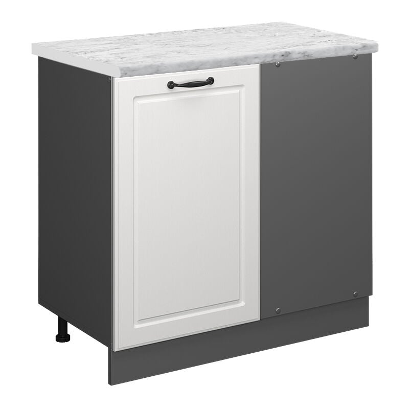 Eckunterschrank R-Line, Weiß Landhaus, 86 cm AP Marmor, Vicco