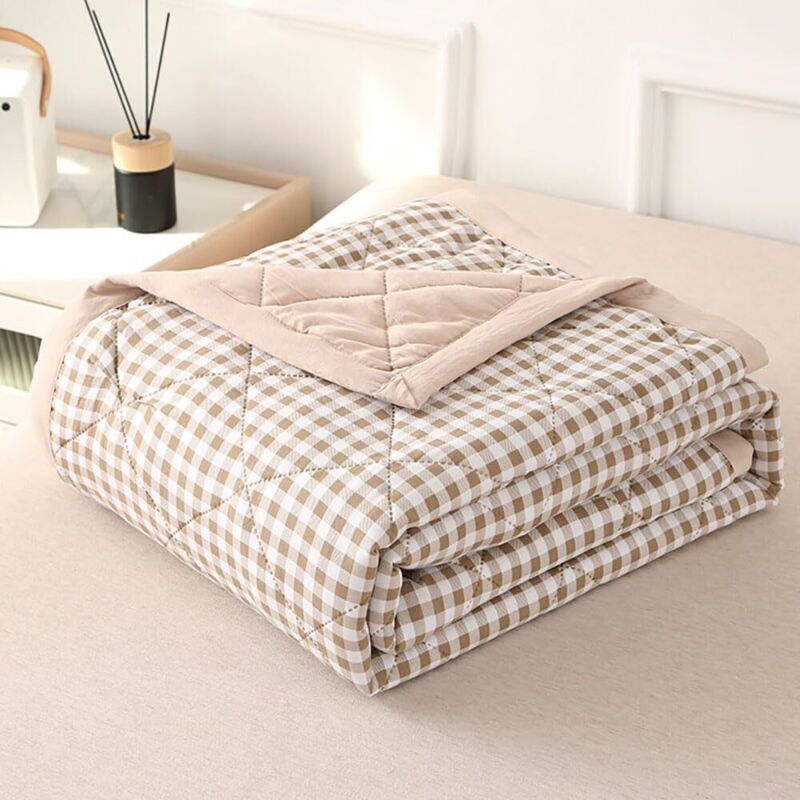 Gesteppte Tagesdecke, karierter Bettbezug, Ganzjahres-Tagesdecke, Wendebettdecke, weiches Bettwäsche-Set (Khaki, 180x200cm)