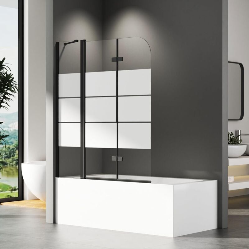 Boromal - Gestreift Duschwand für Badewanne 150x140cm 3-teilig faltbar Duschtrennwand für Badewanne Duschabtrennung Badewanne mit Festem Segment,