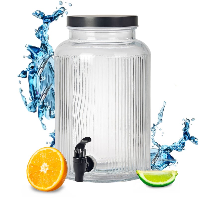 Getränke Spender mit Zapfhahn - 5 Liter - Glas Wasserspender mit Schraubverschluss - Wasser Saft Limonade Getränke Spender Dispenser