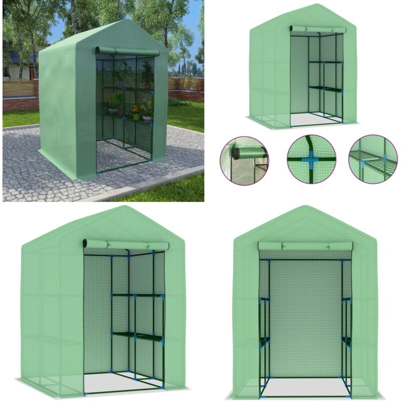 Gewächshaus mit Ablagen Stahl 143x143x195 cm - Gewächshaus - Pflanzenhaus - Gartenhaus - Stahldach - Grünes Gewächshaus - Home & Living