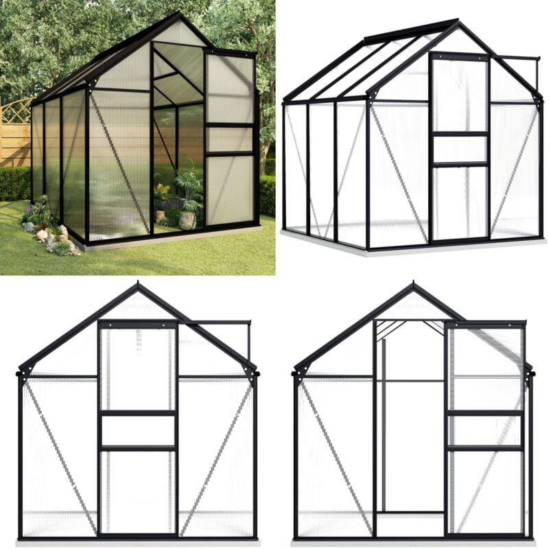 Vidaxl - Gewächshaus mit Fundament Anthrazit Aluminium 3,61 m² - Gewächshaus - Treibhaus - Gartenhaus - Alu-Gewächshaus - Polycarbonat-Gewächshaus