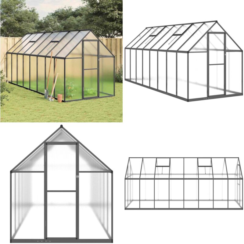 Vidaxl - Gewächshaus mit Fundamentrahmen Anthrazit 445x169x195 cm Alu - Gehäuse - Gewächshaus - Polycarbonat - Aluminium - Gartengeräte - Home &