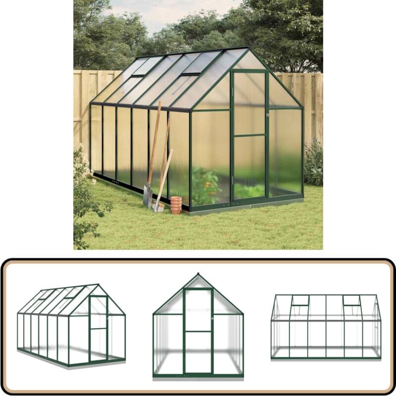 Vidaxl - Gewächshaus mit Fundamentrahmen Grün 334x169x202 cm Aluminimum - Gehäuse - Gewächshaus - Gartenhaus - Polycarbonat - Alu
