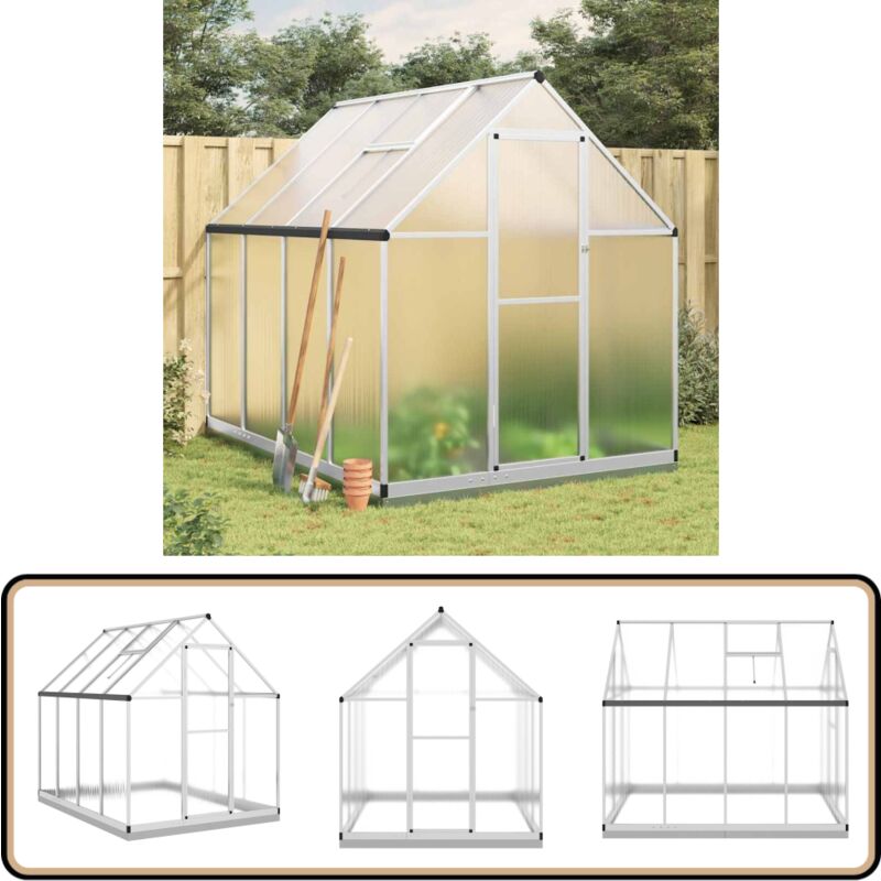 Vidaxl - Gewächshaus mit Fundamentrahmen Silber 224x169x202cm Aluminimum - Gehäuse - Gewächshaus - Treibhaus - Gartenhaus - Alu-Gewächshaus