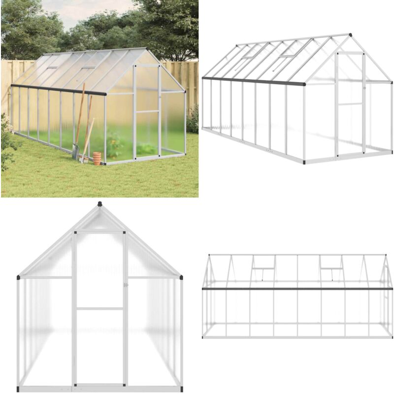 Vidaxl - Gewächshaus mit Fundamentrahmen Silber 445x169x195cm Aluminimum - Gehäuse - Gewächshaus - Polycarbonat - Alu - Gartenhaus - Home & Living