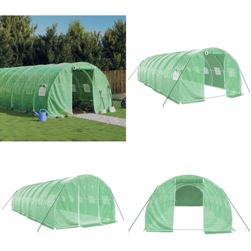 Vidaxl - Gewächshaus mit Stahlrahmen Grün 24 m² 8x3x2 m - Gartengewäschouse - Glasgewächshaus - Gewächshaus Grün - Gewächshaus Mit Stahlrahmen