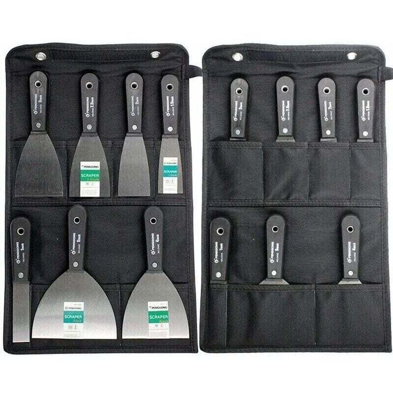 Gipser-Set, Stahlspachtel-Set, Kittmesser-Set, 7-teiliges Set mit Aufbewahrungstasche, Wandschaber mit rutschfestem Kunststoffgriff