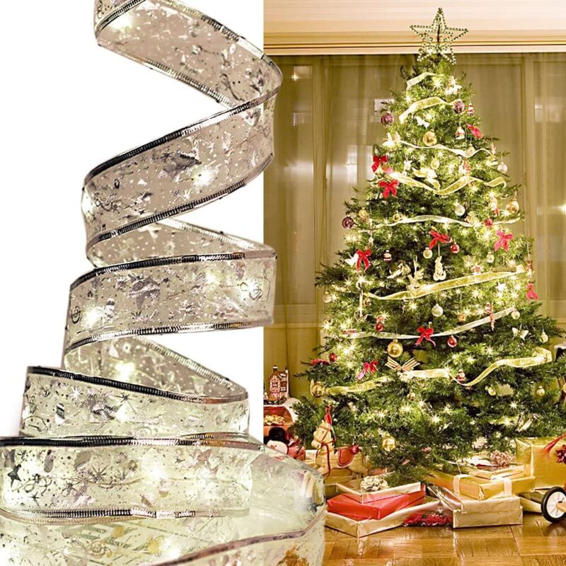 Glänzende Band Lichterkette LED Weihnachtsbeleuchtung, 4M 40 LEDs Weihnachtsbaum Band DIY Spitze Bogen Batteriebetriebener LED Weihnachtsbaum