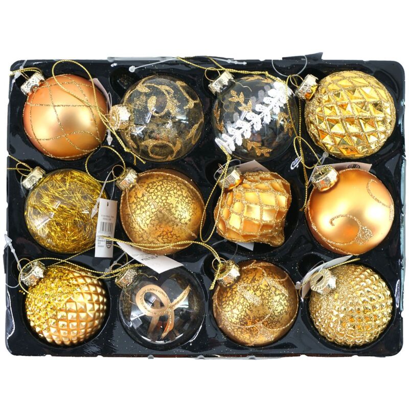 Buri - Weihnachtsbaumkugeln Glas Kugeln 12 stk Christbaumkugeln Weihnachtskugeln gelb