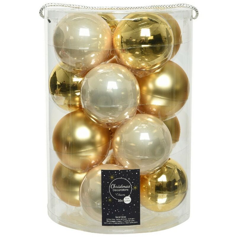 Kaemingk - Glas-Weihnachtskugeln zum Aufhängen, 8 cm, Gold und Perle. 16. September