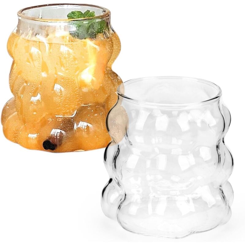 4 Stück Gläser & Trinkgeschirr, 350ml Wassergläser Set, Bubble Glas für Eiskaffee Latte Macchiato, Matcha Glas Mojito Gläser, Fancy Trinkgläser,