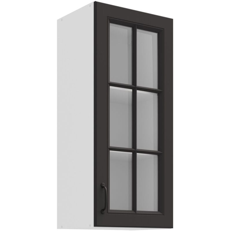 Küchen Preisbombe - Glashängeschrank 40 cm Stilo Grau Küchenzeile Küchenblock Landhaus Einbauküche