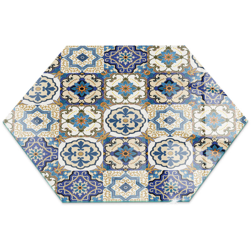 Glasplatte für Kaminofen Sicherheitsglas Schutzplatte Glasbodenplatte für Kamin Hitzeschutz für Kamin Funken Elegant Mosaikmuster mit Blumen h40 cm