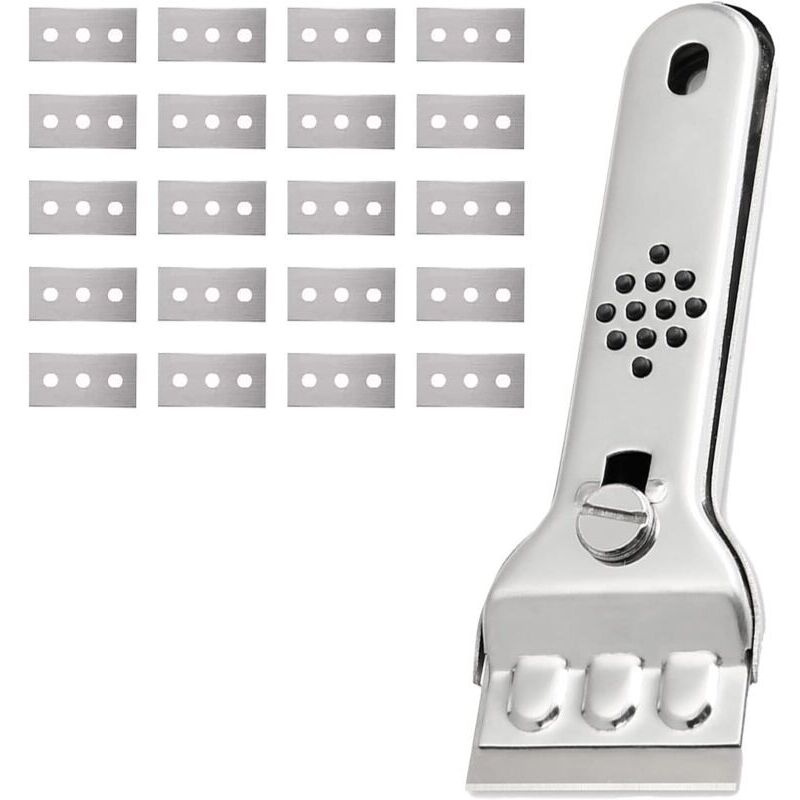 Glasschaber Ceranfeld Edelstahl Glasschaber Induktionsherdschaber Ceranfeld Farbschaber Ceranfeldschaber mit 20 Klingen, für Fenster/Spiegel