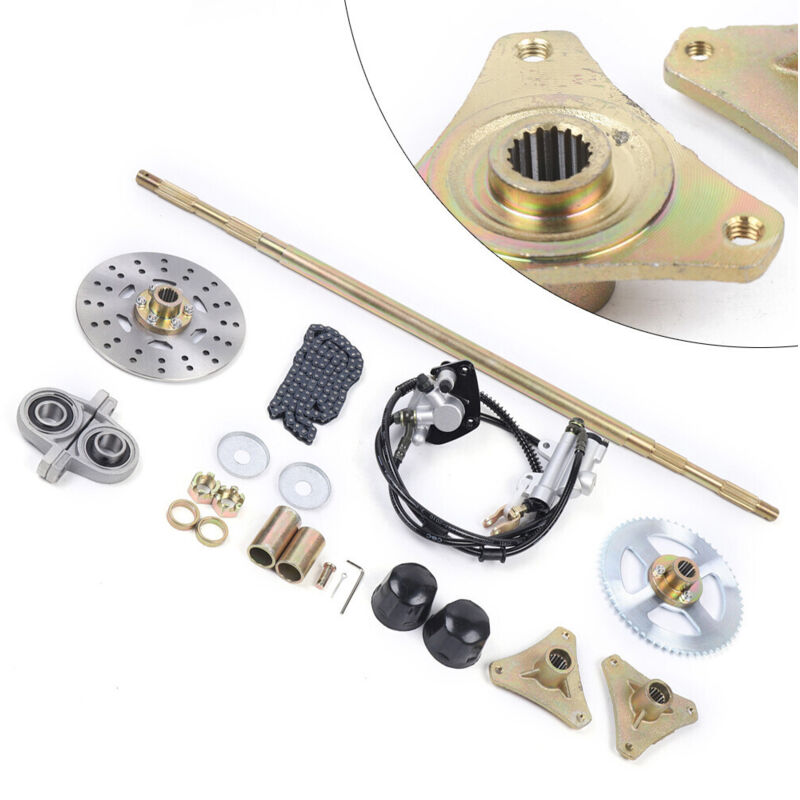 Go-Kart-Hinterachse, 740 mm, komplettes Radnaben-Kit & 13 x 5–6 Radreifen mit Felgen- und Bremsenmontage und T8F-Kette, geeignet für DIY Go Kart