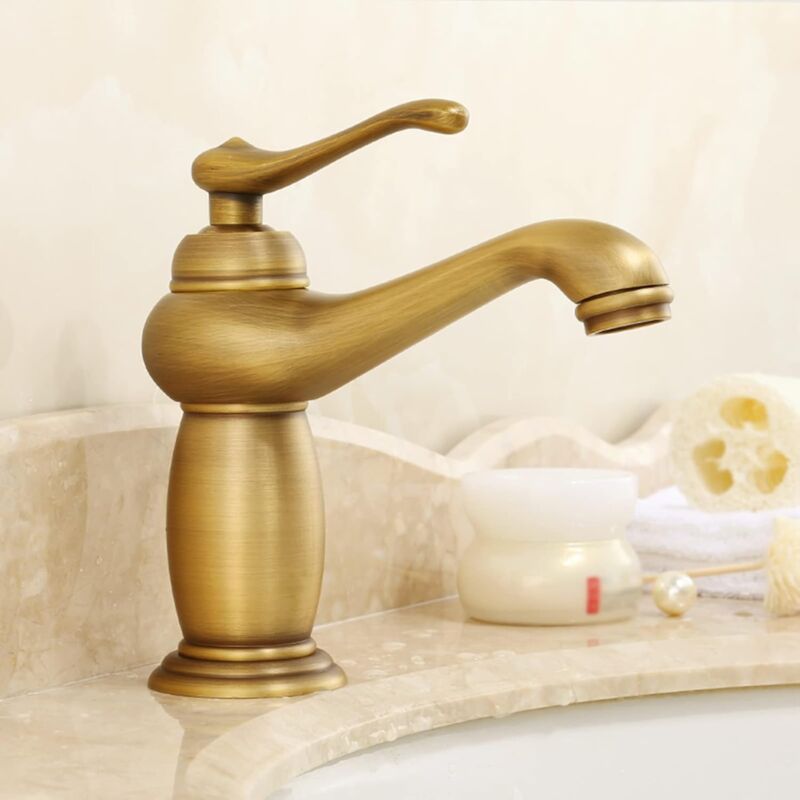 Tonchean - Gold Waschbecken Wasserhahn, Badezimmer Waschbecken Wasserhahn, Vintage Vollkupfer Badezimmer Wasserhahn, Badezimmer Wasserhahn kompatibel