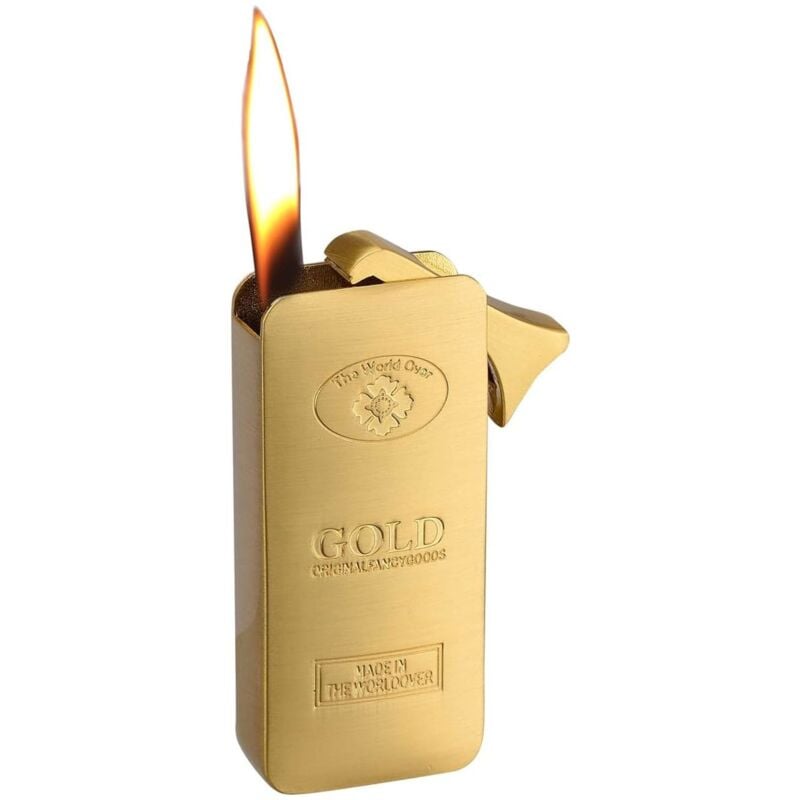 Polyflame - Goldbarren Feuerzeug nachfüllbar Goldfarben Metallfeuerzeug kompakt gelb Flamme 6,0 x 2,8 cm Gold Barren