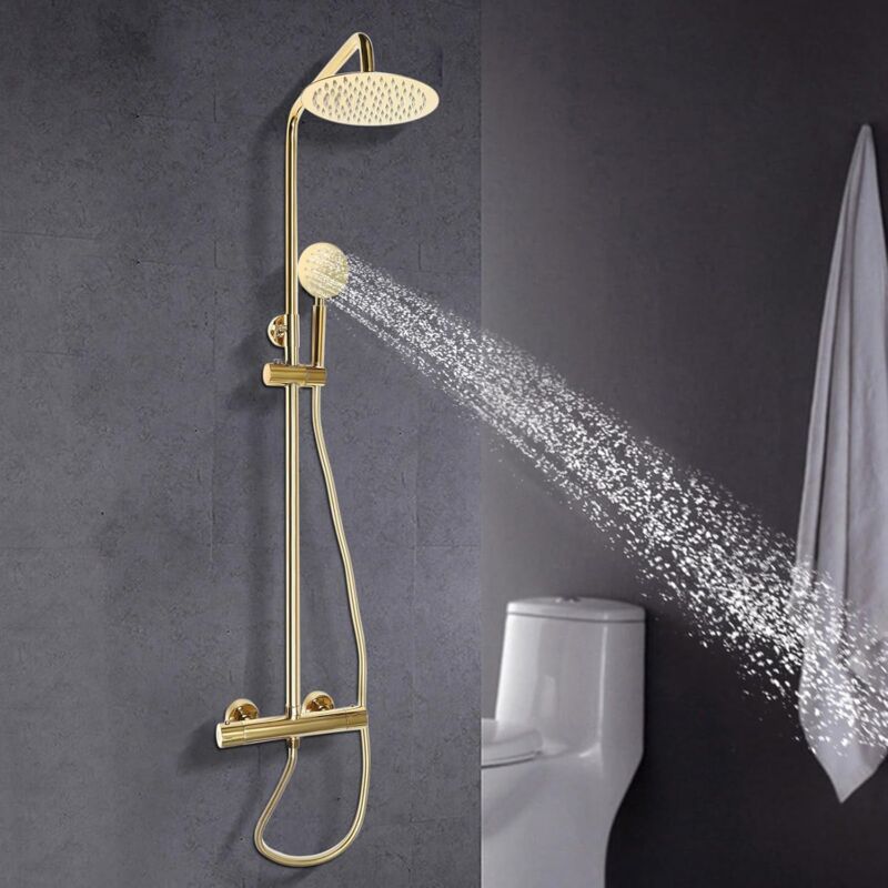 Goldene Dusche Spalte Messing Retro mit Mischbatterie Set Edelstahl Wasserhahn Gold Dusche System Mischbatterie Dusche Wasserhahn thermostat Dusche