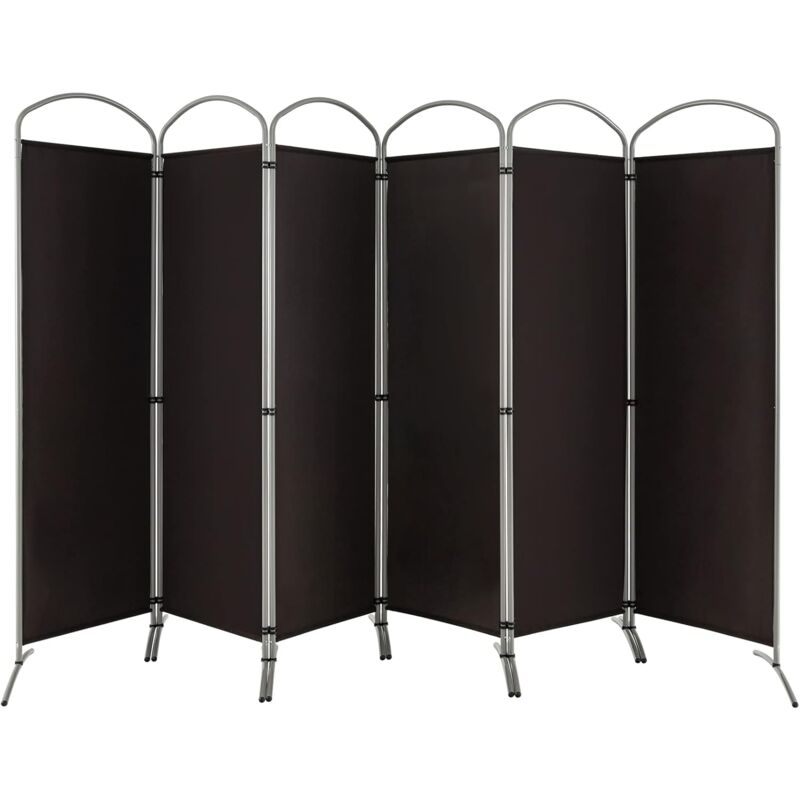 6-teiliger klappbarer Raumteiler, 188 cm Sichtschutz mit Metallrahmen, Trennwand Sichtschutz für Wohnzimmer, Schlafzimmer, Büro, Braun - Goplus