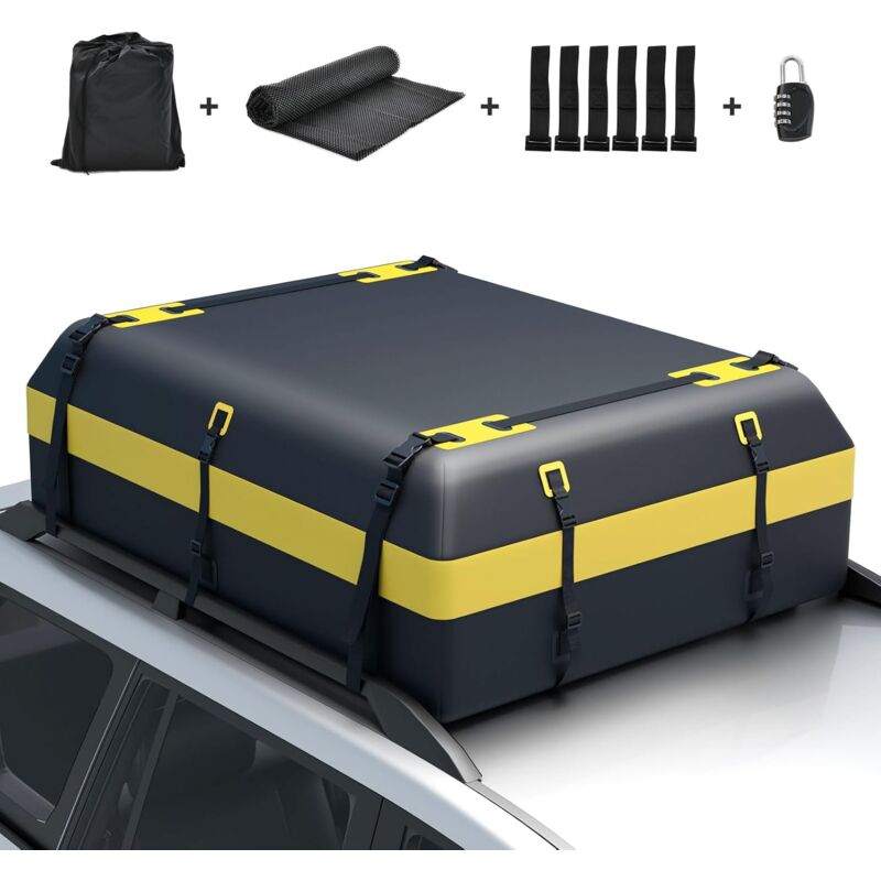 GOPLUS 600L Auto Dachbox, wasserdichte Gepäckbox für Fahrzeuge mit/ohne Gepäckträger, Faltbare Dachtasche mit Anti-Rutsch-Matte, 6 Türhaken, Schloss