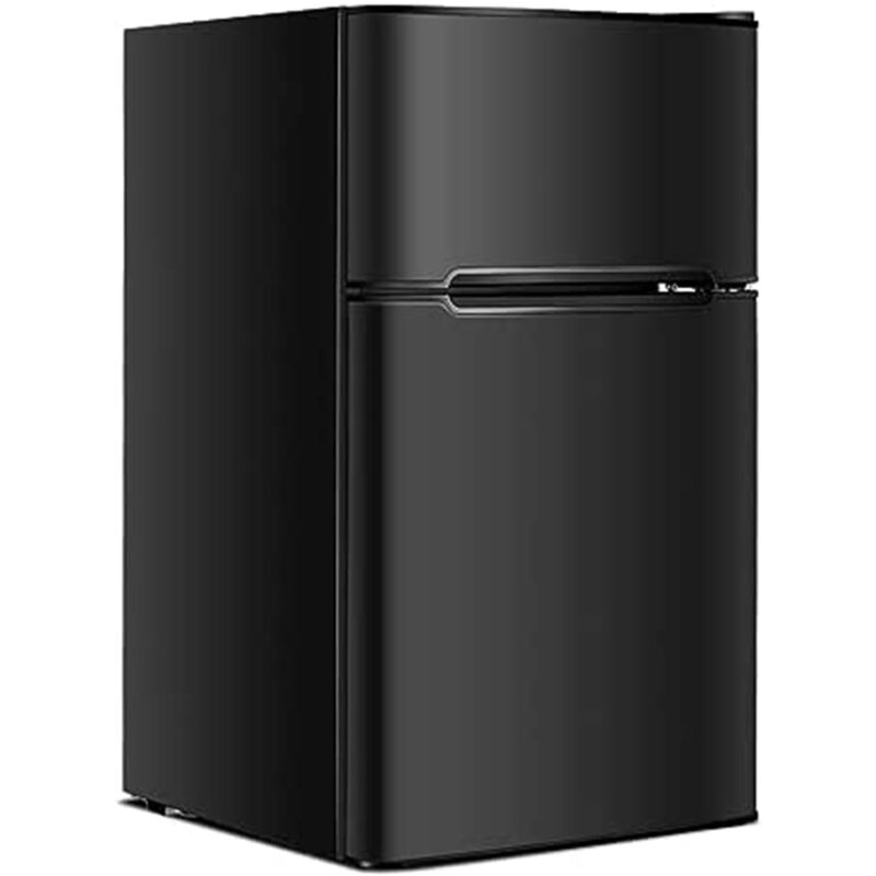 90L Kühlschrank, Mini-Kühlschrank mit 27L Gefrierfach, Gefrierschrank mit Stahlrahmen & einstellbarem Thermostat, Kühl-Gefrier-Kombination (Schwarz)