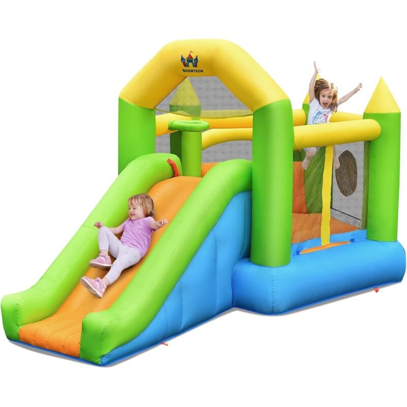 Ausblasbare Hüpfburg, Hüpfschloss mit Rutsche, Sprungbereich, Kletterwand, Basketballkorb & Zielspiel, Springburg von 3-10 Jahren für Drinnen &
