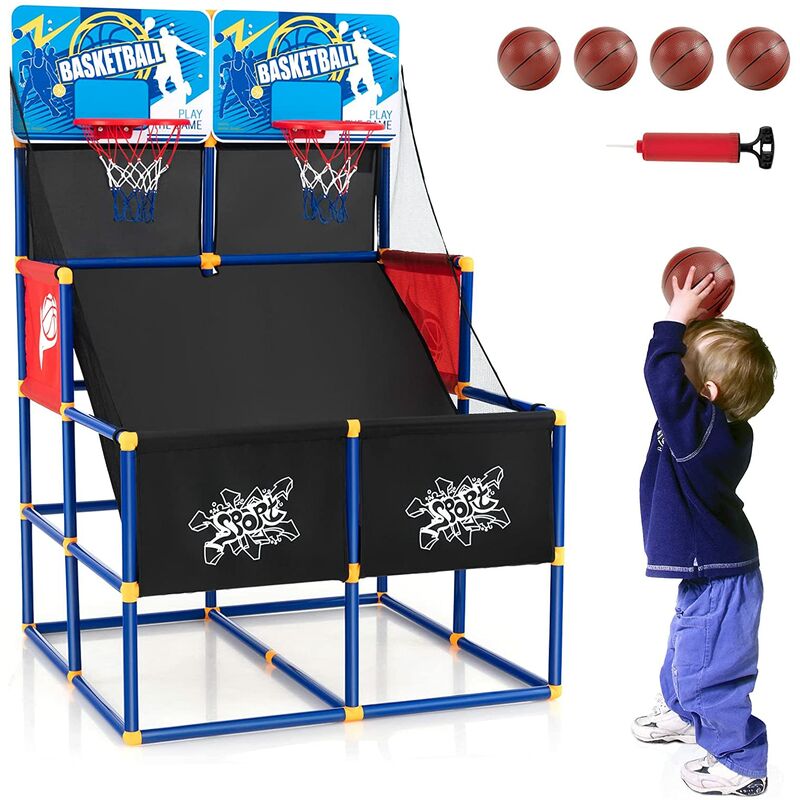 GOPLUS Basketball-Arcade-Spiel für Kinder, Basketball-Schießstand mit 2 Körben, 4 Basketbällen & Ballpumpe, Basketballspiel-Set für Jungen und