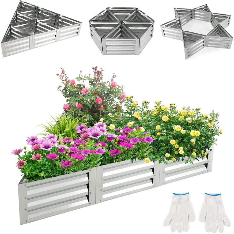 Dreieckiges Hochbeet aus verzinktem Stahl, Metall Hochbeet Pflanzgefäß mit 9 Pflanzzonen, Gartenbeet Pflanzkasten vielseitig für Garten, Terrasse,