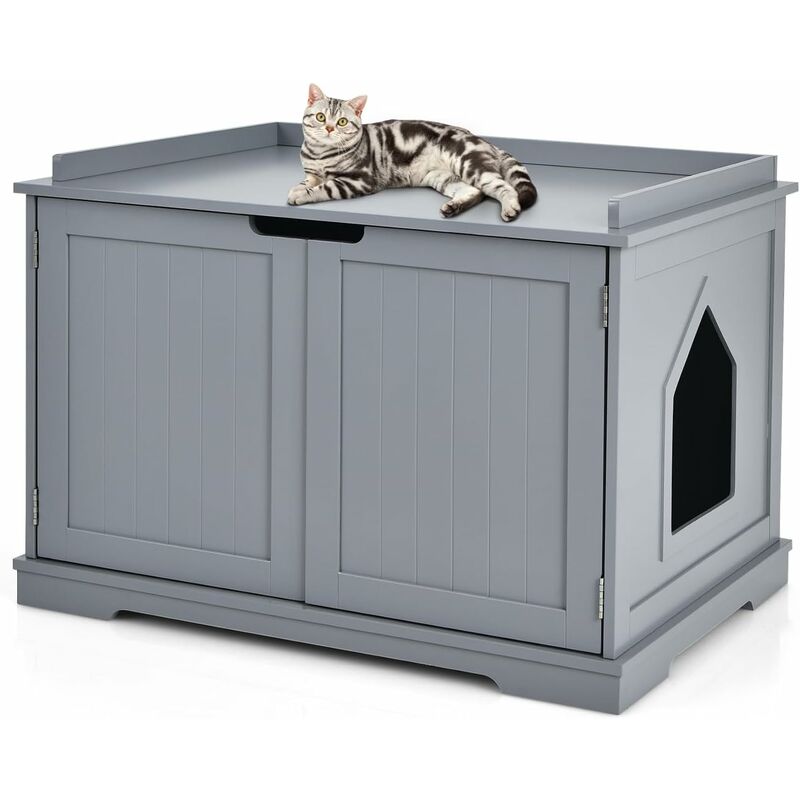 GOPLUS großes Katzenhaus, Katzenklo aus Holz, Katzentoilette für Indoor & Outdoor, Wasserdicht, Katzenhaus mit Eingang, für Kleintiere/Haustiere,