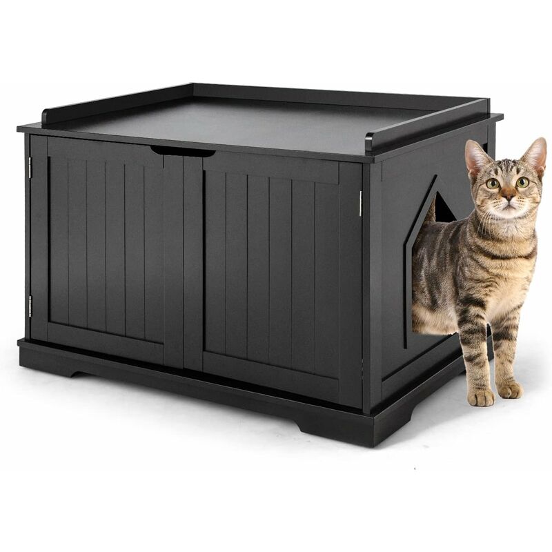 GOPLUS grosses Katzenhaus, Katzenklo aus Holz, Katzentoilette für Indoor & Outdoor, Wasserdicht, Katzenhaus mit Eingang, für Kleintiere / Haustiere,