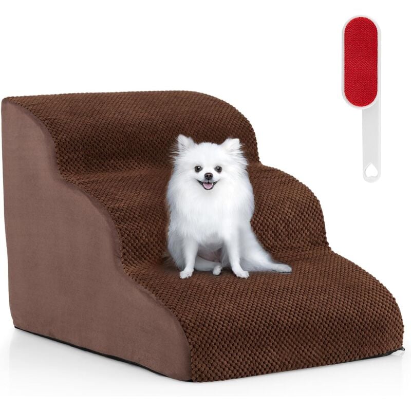 Haustiertreppe aus Schwamm, Hundetreppe mit Waschbar Bezug, rutschfeste Hunderampe für kleine Hunde und Katzen zum Klettern auf Hochbetten und Sofas,