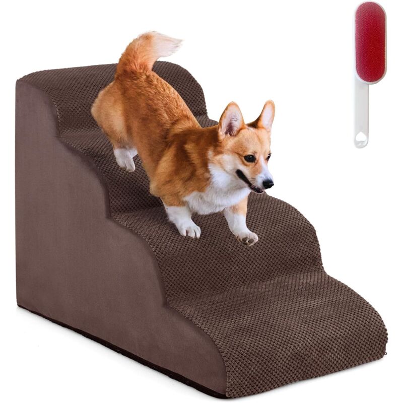 Haustiertreppe aus Schwamm, Hundetreppe mit Waschbar Bezug, rutschfeste Hunderampe für kleine Hunde und Katzen zum Klettern auf Hochbetten und Sofas,