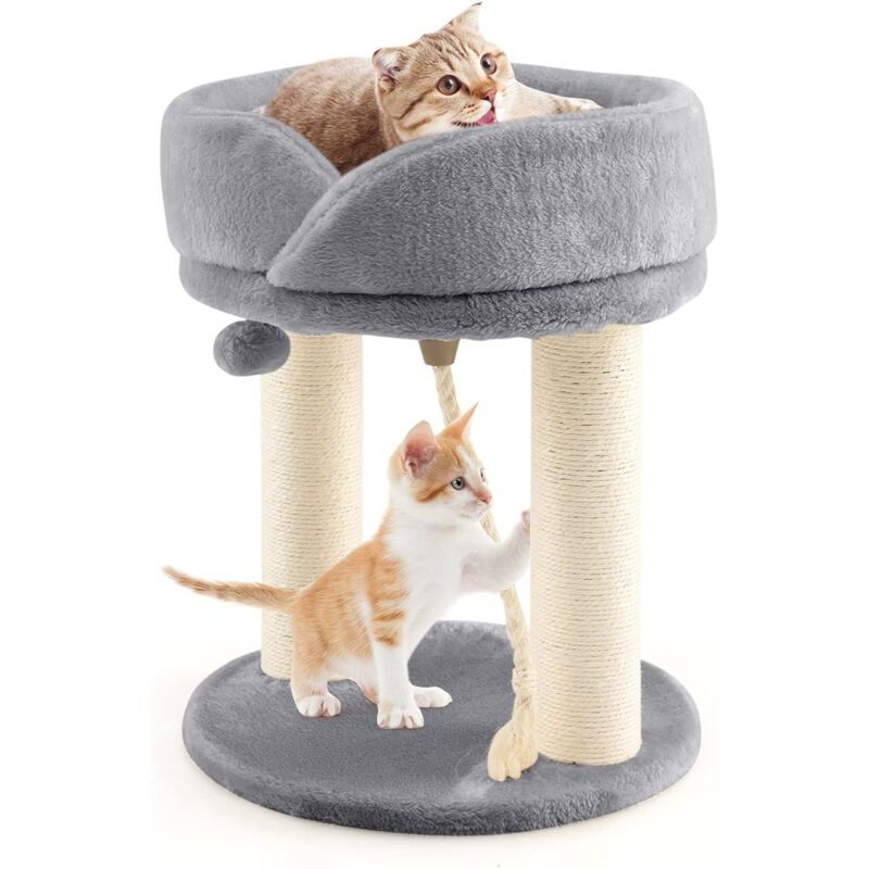 GOPLUS Katzenkratzbaum, Katzenbaum mit Abnehmbarem Katzenhaus aus Schwamm, Sisal-Saeule, Haengende Kugel, Vertikales Design, Elegantes Aussehen,