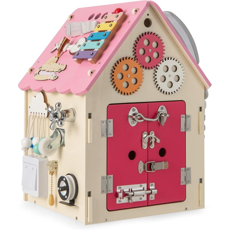 GOPLUS Kinder Spielhaus aus Holz, pädagogisches Kinderspielhaus mit 33 Komponenten, Montessori Spielzeug mit Stauraum für Kinder ab 3 Jahren, für