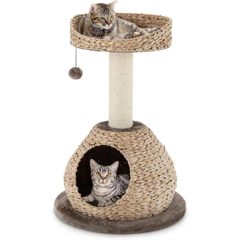 Goplus - Kratzbaum, Katzenbaum mit Sisal-Stützpfosten, Haengender Ball, Geraeumige Aussichtsplattform, Katzennest aus Stroh, Stabile Struktur,