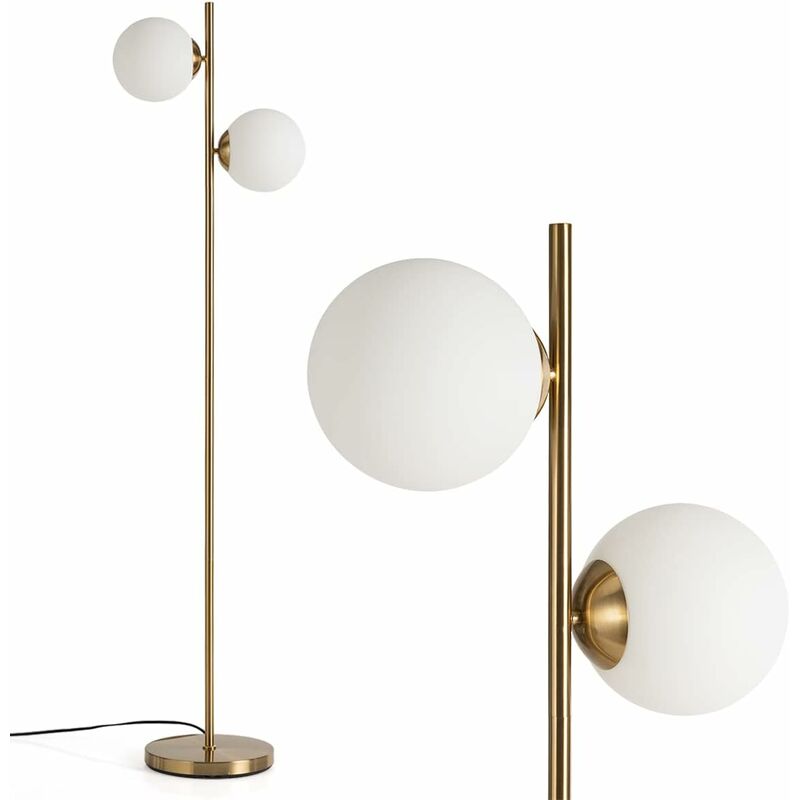 Stehlampe Wohnzimmer, 2-flammige Stehleuchte mit 2 LED-Glühbirnen & Fußschalter, Standleuchte mit Metallrahmen, für Wohnzimmer, Schlafzimmer, Büro,