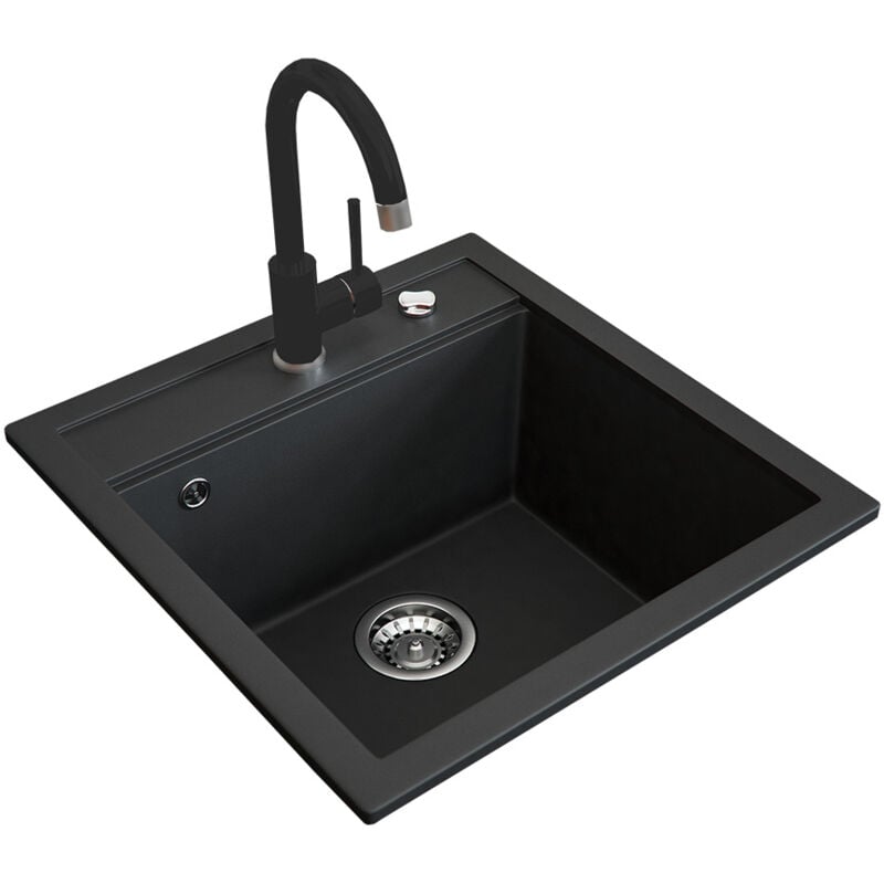 Bergstroem - Granitspüle mit Armatur , Schwarz, 49 x 50 cm mit Armatur Schwarz, Bergström