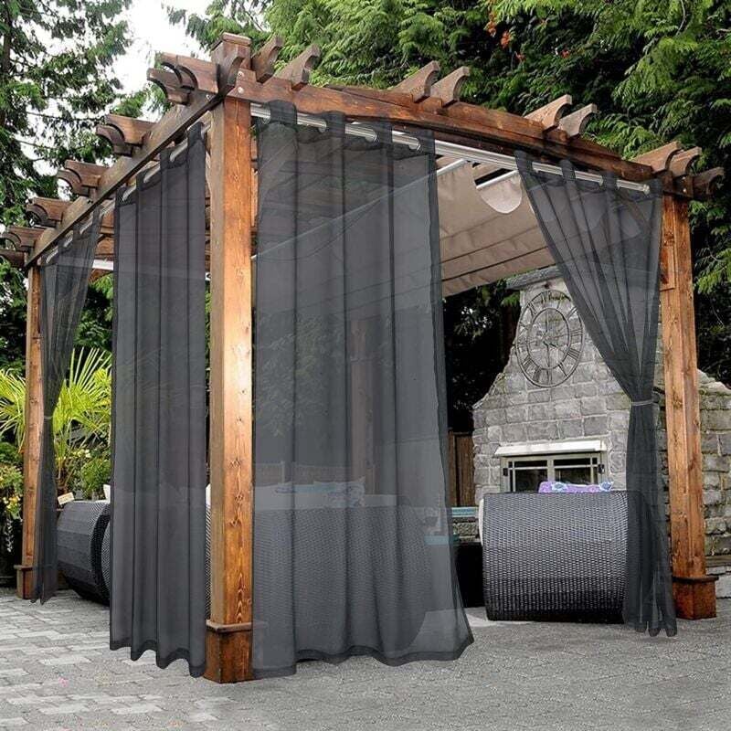 Graue, transparente, wasserdichte Gardinen für Terrasse und Garten – 1 Ösenvorhang für Wohn- und Schlafzimmer, 137 x 213 cm
